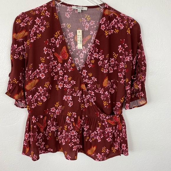Madewell tie-sleeve wrap top Butterfly sanctuary - Picture 1 of 8